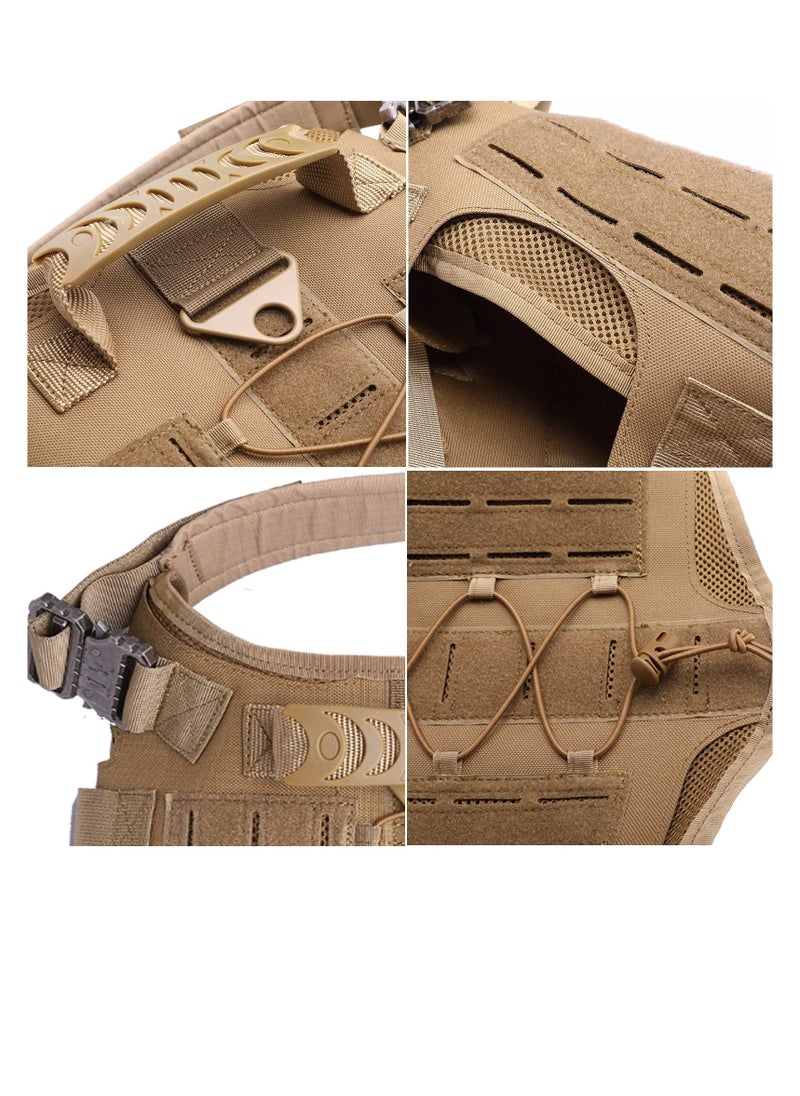 Generic - Pet Tactical Dog Harness with All 4X Metal Buckles, Adjustable, No-Pull Service Dog Vest with Hook and Loop Panel, Molle Pouch for Small Medium Large Dogs, Brown Medium - Image 1