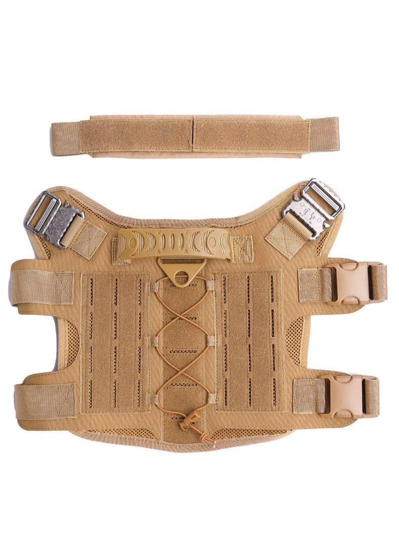 Generic - Pet Tactical Dog Harness with All 4X Metal Buckles, Adjustable, No-Pull Service Dog Vest with Hook and Loop Panel, Molle Pouch for Small Medium Large Dogs, Brown Medium - Image 1