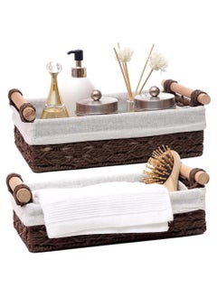 Cozy Nest 2-Pack Rectangular Woven Storage Baskets Fabric Wrapped & Washable Liner Paper Rope Woven Design Stylish Bathroom Cosmetic & Shelf Organizers  - Image 1
