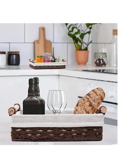 Cozy Nest 2-Pack Rectangular Woven Storage Baskets Fabric Wrapped & Washable Liner Paper Rope Woven Design Stylish Bathroom Cosmetic & Shelf Organizers  - Image 5