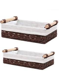 Cozy Nest 2-Pack Rectangular Woven Storage Baskets Fabric Wrapped & Washable Liner Paper Rope Woven Design Stylish Bathroom Cosmetic & Shelf Organizers  - Image 3