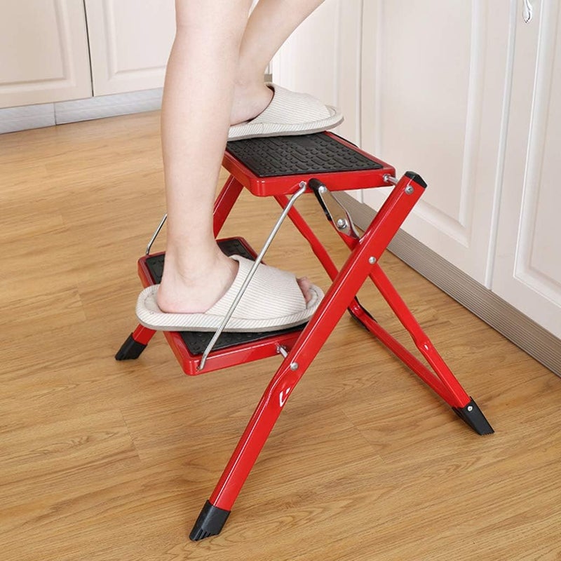 klarako 2 Step Folding Ladder, Heavy Duty Steel Portable Step Ladder NonSlip Rubber Mat Folding Legs 150 kg Max Capacity - Image 2