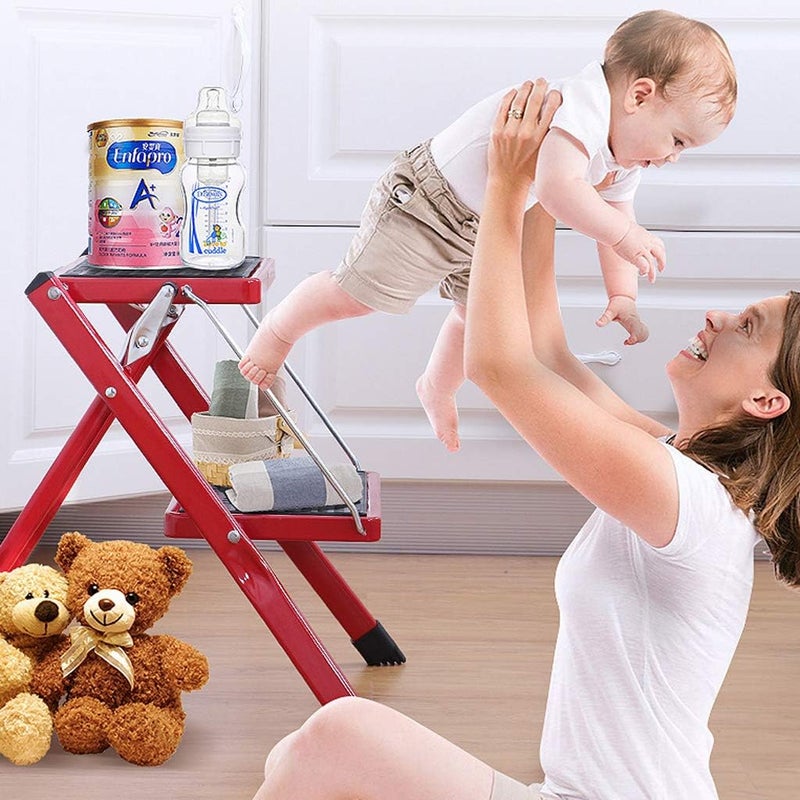 klarako 2 Step Folding Ladder, Heavy Duty Steel Portable Step Ladder NonSlip Rubber Mat Folding Legs 150 kg Max Capacity - Image 4