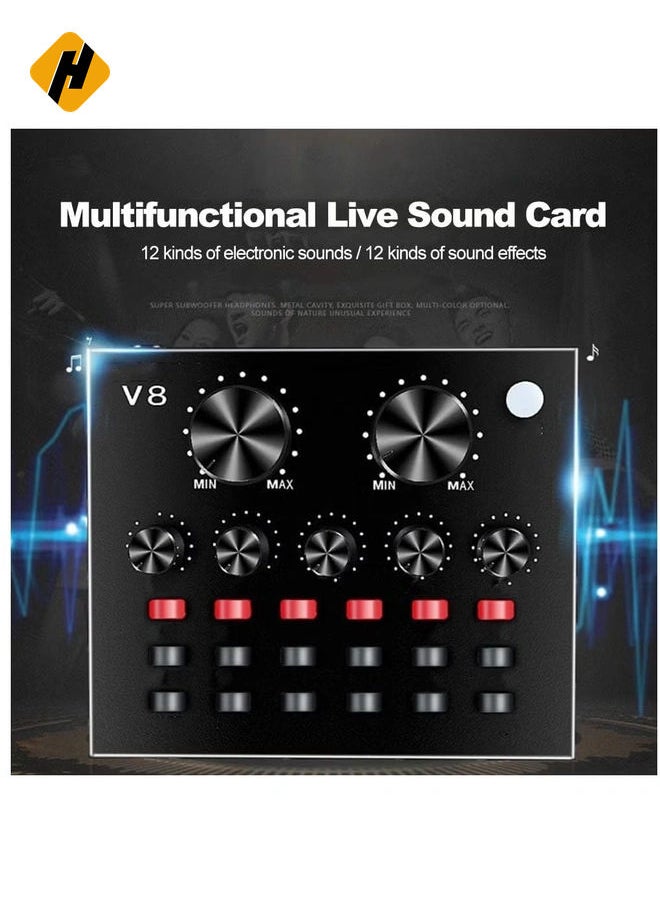 HuHa V8 Multifunctional Live Sound Card USB Audio Interface Intelligent Volume Adjustable Audio Mixer Sound Card for Recording Hosting Speech  - Image 4