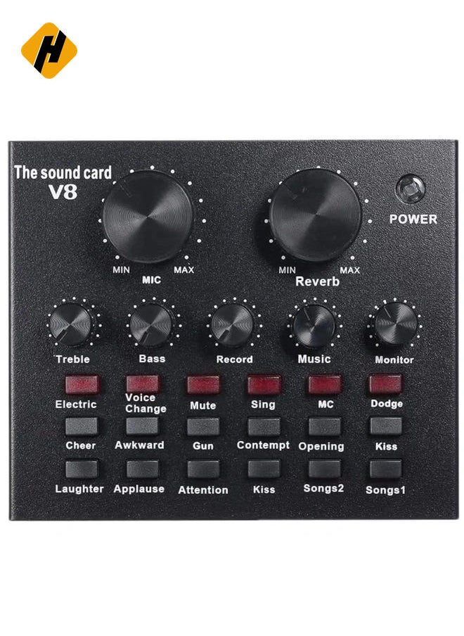 HuHa V8 Multifunctional Live Sound Card USB Audio Interface Intelligent Volume Adjustable Audio Mixer Sound Card for Recording Hosting Speech  - Image 1