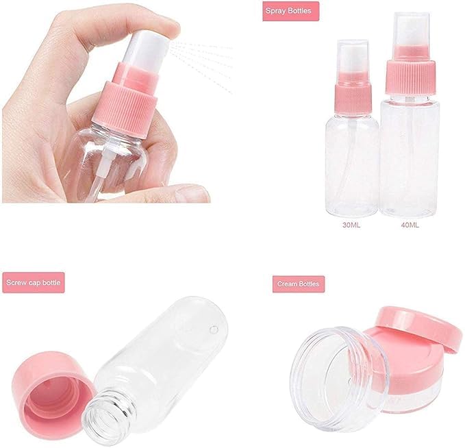 EDBIRET Travel Cosmetics Bottles Set Plastic Transparent Small Empty Perfume Spray Bottle Travel Spray Bottle for Makeup Skin Care Lotion Case Container Bottle for Toiletries and Liquids - Image 2
