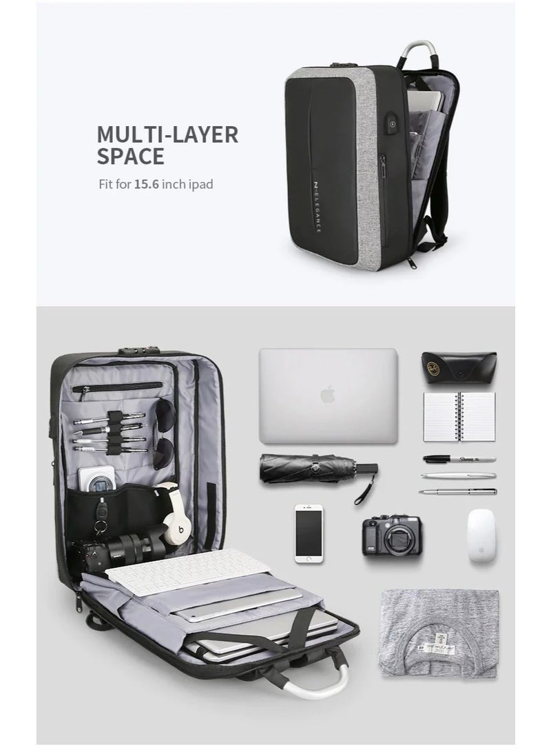 إليجانس حقيبة ظهر مدرسية كبيرة السعة للكمبيوتر المحمول مقاس 17 بوصة من N Elegance مزودة بمنفذ شحن USB ومقاومة للماء باللون الأسود - Image 3