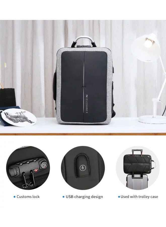 إليجانس حقيبة ظهر مدرسية كبيرة السعة للكمبيوتر المحمول مقاس 17 بوصة من N Elegance مزودة بمنفذ شحن USB ومقاومة للماء باللون الأسود - Image 1