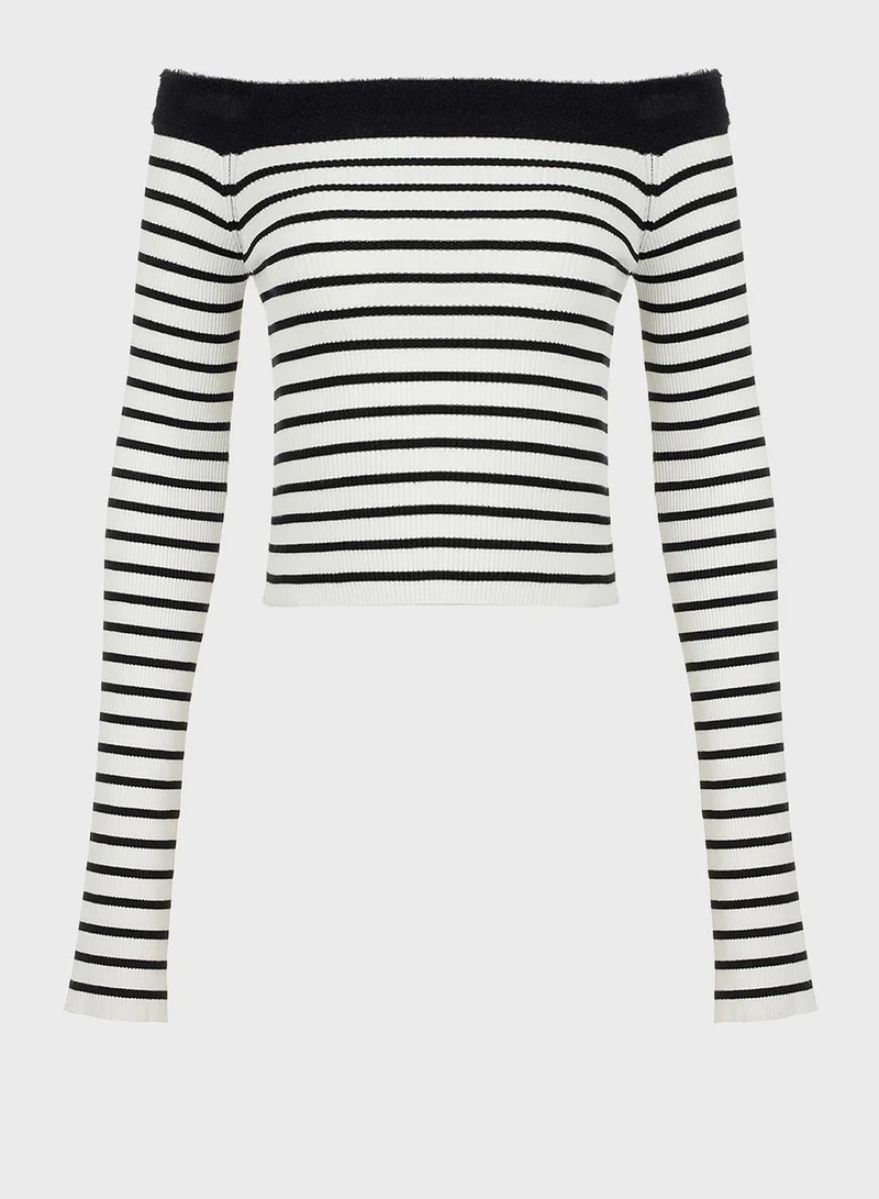 Nocturne Striped Bardot Sweater