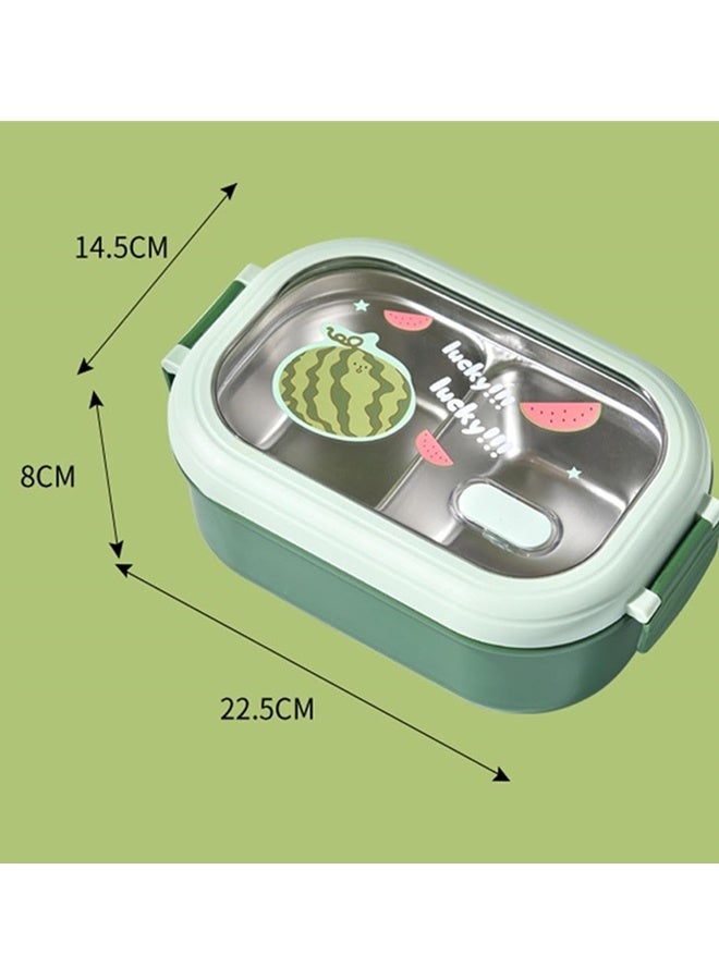 Beauenty Stainless Steel Lunch Box for Kid School, Insulated Bento Lunch Box, 2 Compartment Divided Lunch Containers with Lids, Leakproof | BFA Free | Dishwasher Safe (Fruit Green) - Image 2