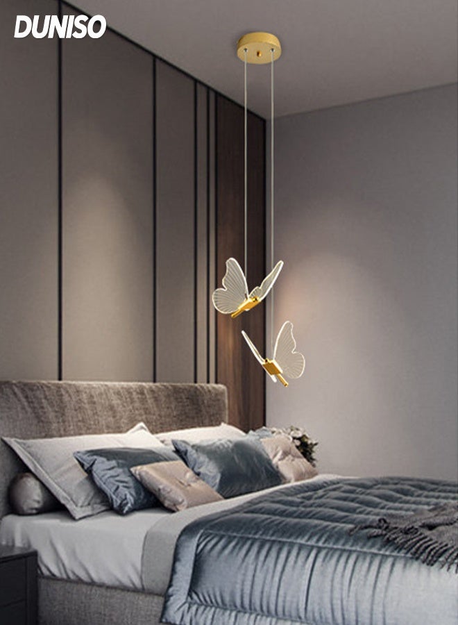 DUNISO ثريا حديثة بإضاءة LED قابلة للتعديل بارتفاع ذهبية على شكل فراشة مع جهاز تحكم عن بعد 3 ألوان قابلة للتعتيم بلا حدود ذهبية مصقولة مزدوجة النهاية للإضاءة السقفية لمطبخ الجزيرة وغرفة النوم وغرفة المعيشة والمدخل والسلم والممر - Image 1