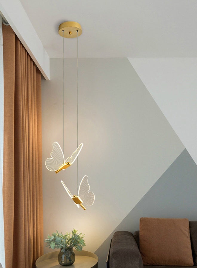 DUNISO ثريا حديثة بإضاءة LED قابلة للتعديل بارتفاع ذهبية على شكل فراشة مع جهاز تحكم عن بعد 3 ألوان قابلة للتعتيم بلا حدود ذهبية مصقولة مزدوجة النهاية للإضاءة السقفية لمطبخ الجزيرة وغرفة النوم وغرفة المعيشة والمدخل والسلم والممر - Image 3