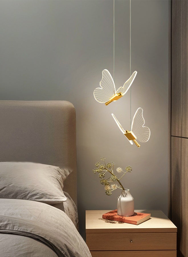 DUNISO ثريا حديثة بإضاءة LED قابلة للتعديل بارتفاع ذهبية على شكل فراشة مع جهاز تحكم عن بعد 3 ألوان قابلة للتعتيم بلا حدود ذهبية مصقولة مزدوجة النهاية للإضاءة السقفية لمطبخ الجزيرة وغرفة النوم وغرفة المعيشة والمدخل والسلم والممر - Image 2