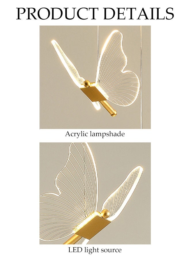 DUNISO ثريا حديثة بإضاءة LED قابلة للتعديل بارتفاع ذهبية على شكل فراشة مع جهاز تحكم عن بعد 3 ألوان قابلة للتعتيم بلا حدود ذهبية مصقولة مزدوجة النهاية للإضاءة السقفية لمطبخ الجزيرة وغرفة النوم وغرفة المعيشة والمدخل والسلم والممر - Image 5