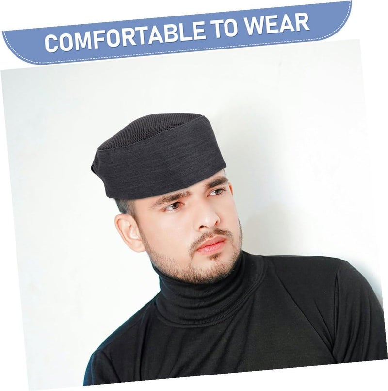 3pcs Unisex Chef Beanie Cooking Caps with Breathable Mesh Top Cotton Kitchen Food Service Hats for Restaurant Chefs and Catering Workers in Grey - Image 3