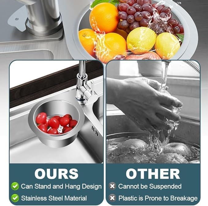 Bindex Stainless Steel Sink Strainer Basket Swan Drain Rack Multipurpose Triangle Sink Drain Basket Hanging Filtering Draining Rack for Sink Kitchen Vegetables Fruits Drain Basket Filter (7 CM) - Image 3
