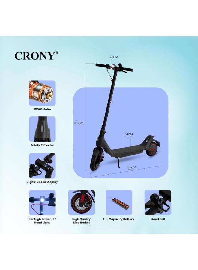 Crony XM-A1 2nd Gen Electric Scooter for teenagers/Adults, 350W Motor, 25–45KM/H High-Speed E-Scooter, 36V 7.8Ah Battery, 15–20KM Range, Foldable Portable E-Scooter with LED Headlight, LCD Display, 3 Speed Modes, App Connectivity, Front Disc Brake, Aluminum Alloy Frame, 120KG Load, Urban Commuter Smart Electric Scooter - Image 4
