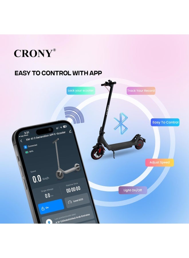 Crony XM-A1 2nd Gen Electric Scooter for teenagers/Adults, 350W Motor, 25–45KM/H High-Speed E-Scooter, 36V 7.8Ah Battery, 15–20KM Range, Foldable Portable E-Scooter with LED Headlight, LCD Display, 3 Speed Modes, App Connectivity, Front Disc Brake, Aluminum Alloy Frame, 120KG Load, Urban Commuter Smart Electric Scooter - Image 2