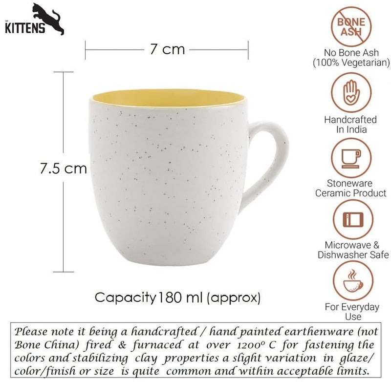 KITTENS Ceramic Coffee Mug Set of 6 Microwave and Dishwasher Safe Food Grade Material 180 ml Speckled Off White - Image 3