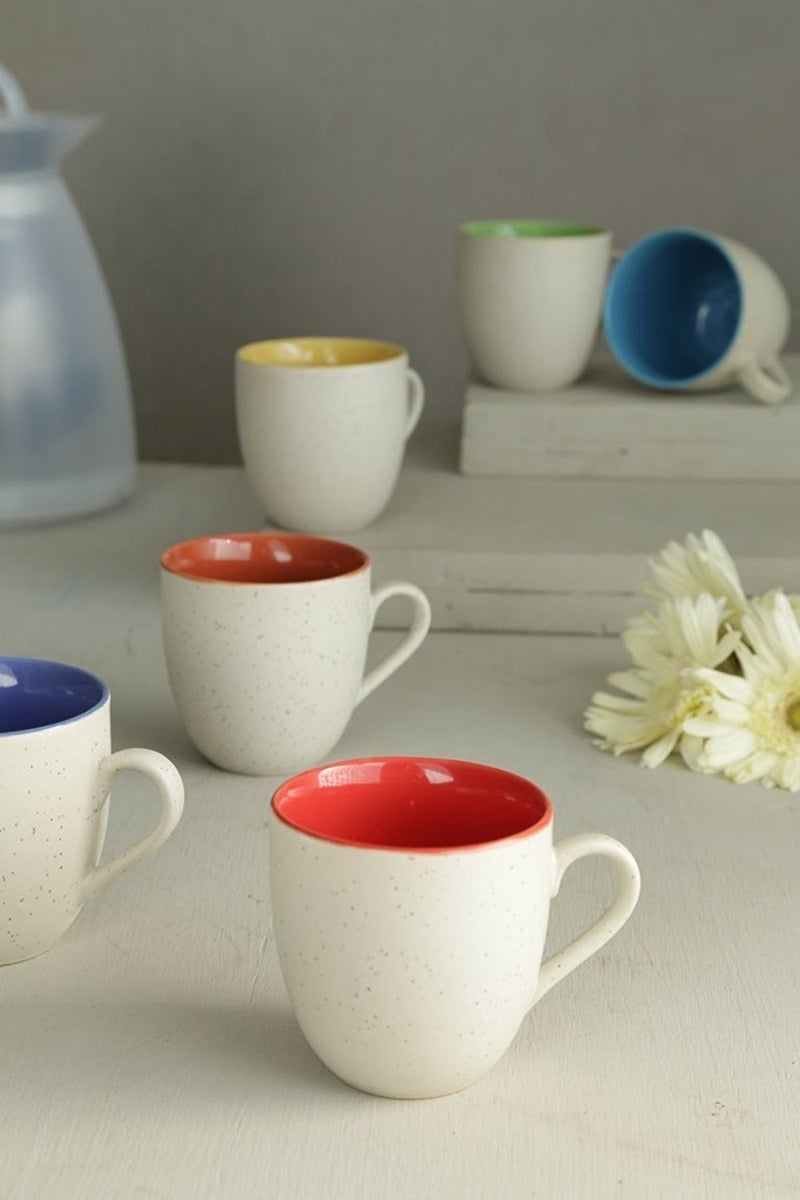 KITTENS Ceramic Coffee Mug Set of 6 Microwave and Dishwasher Safe Food Grade Material 180 ml Speckled Off White - Image 1