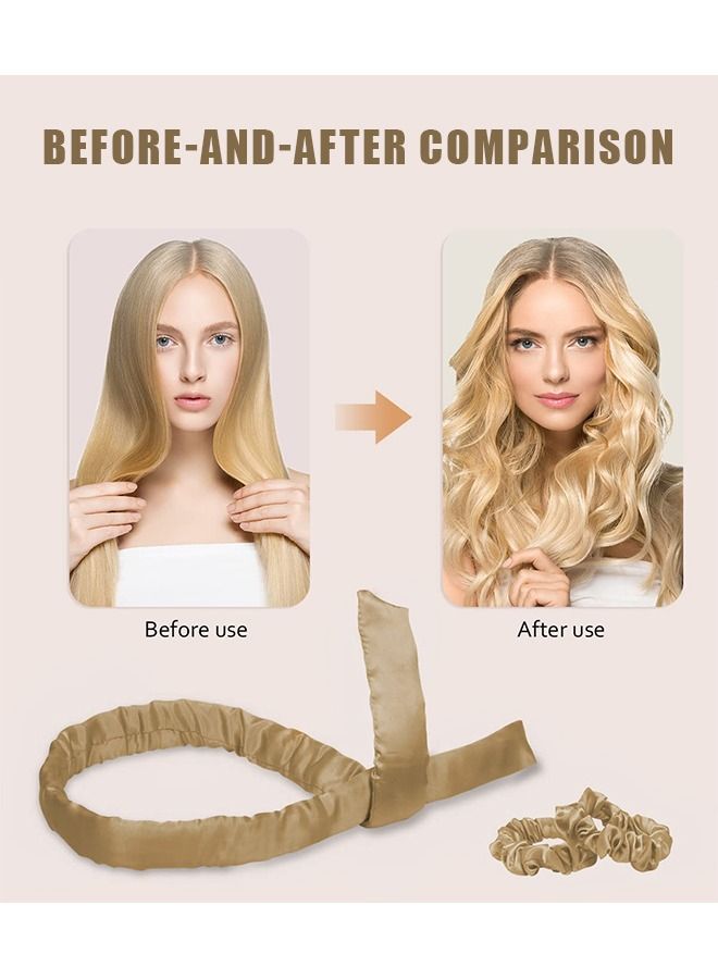 Generic Heatless Big Waves Overnight Hair Curlers Headband, Ribbon Velvet Lining Hair Rollers Styling Tools, Hair Accessories for Women with Headband and Scrunchie (Brown) - Image 5