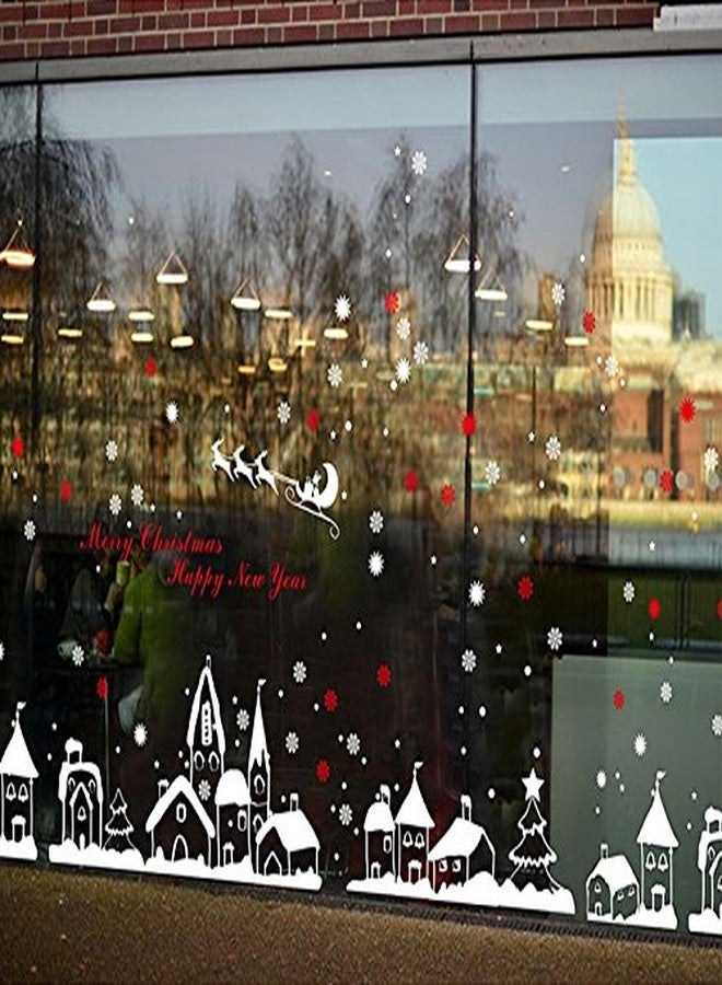 TOTOMO Christmas Window Decorations Decals - Winter Holiday Clings Stickers Snowflakes Snow Christmas Town W301 - Image 1