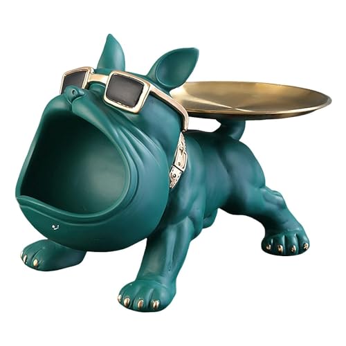 SkyKey Home Decor Bulldog Storage Butler Sculpture Showpiece for Living Room Tray and Bowl Decorative Statue For Gift, Home, Bedroom, Office Desk Decor Storage for Keys, Jewellery, and Trinkets, Green - Image 3