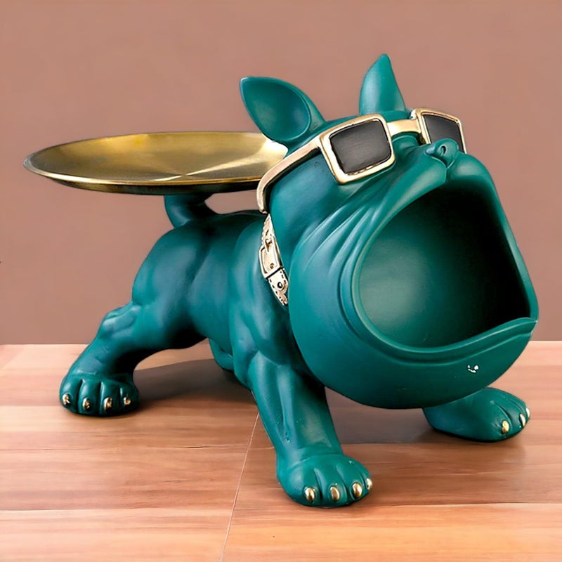 SkyKey Home Decor Bulldog Storage Butler Sculpture Showpiece for Living Room Tray and Bowl Decorative Statue For Gift, Home, Bedroom, Office Desk Decor Storage for Keys, Jewellery, and Trinkets, Green - Image 4
