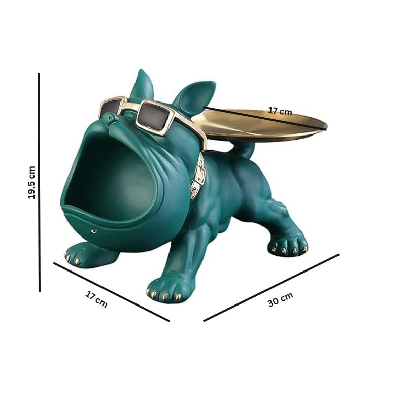 SkyKey Home Decor Bulldog Storage Butler Sculpture Showpiece for Living Room Tray and Bowl Decorative Statue For Gift, Home, Bedroom, Office Desk Decor Storage for Keys, Jewellery, and Trinkets, Green - Image 2