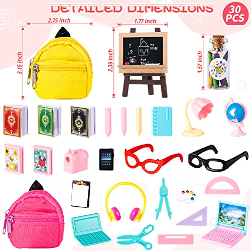 FFNIU 30Pcs Mini School Supplies, Doll School Supplies Includes Mini Doll Backpack Laptops Glasses Blackboard Book Palette Paper Ruler Scissors Calculator for Dolls Accessories Set - Image 5