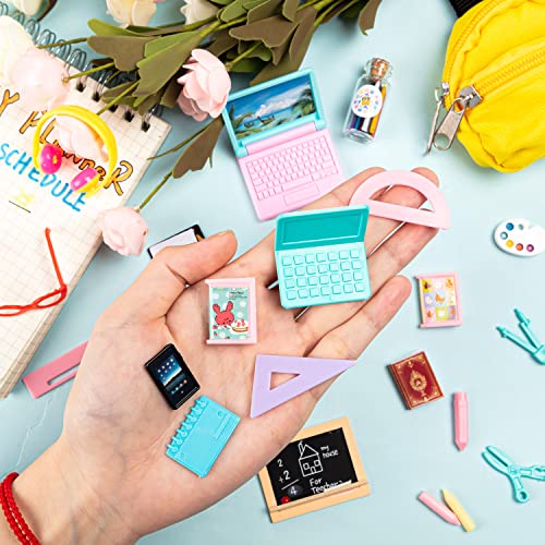 FFNIU 30Pcs Mini School Supplies, Doll School Supplies Includes Mini Doll Backpack Laptops Glasses Blackboard Book Palette Paper Ruler Scissors Calculator for Dolls Accessories Set - Image 2