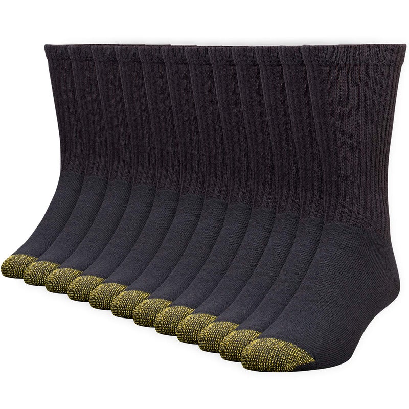 GOLDTOE Mens 656S Cotton Crew Athletic Socks Multipairs Black 12Pairs Large