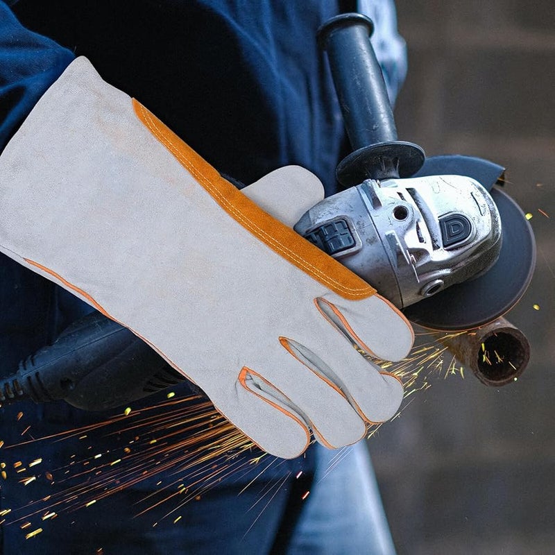 Heat Resistant Cowhide Welding Gloves For Men With Breathable Elastic Design - Image 5