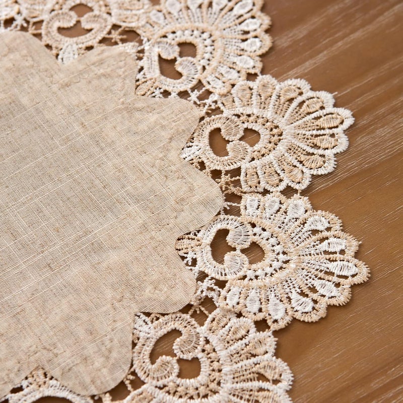 VIRFONOR European Antique Jacquard Lace Table DoiliesSmall Farmhouse Linen Embroidered Table Topper Scarf Place Mat RusticTable Cover Flower Shape Diameter 157Inch - Image 5