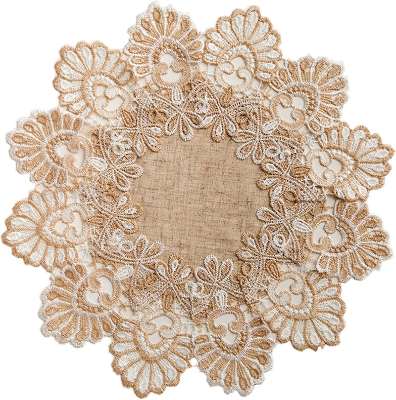 VIRFONOR European Antique Jacquard Lace Table DoiliesSmall Farmhouse Linen Embroidered Table Topper Scarf Place Mat RusticTable Cover Flower Shape Diameter 157Inch - Image 1