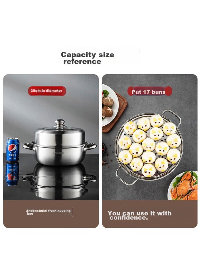 MAX COOK Maxcook Steamer Pot, Thickened Stainless Steel 28cm Single Layer Steamer Pot For Hot Pot And Soup, Compatible With Gas And Induction Stoves, Mcz5152 - Image 3