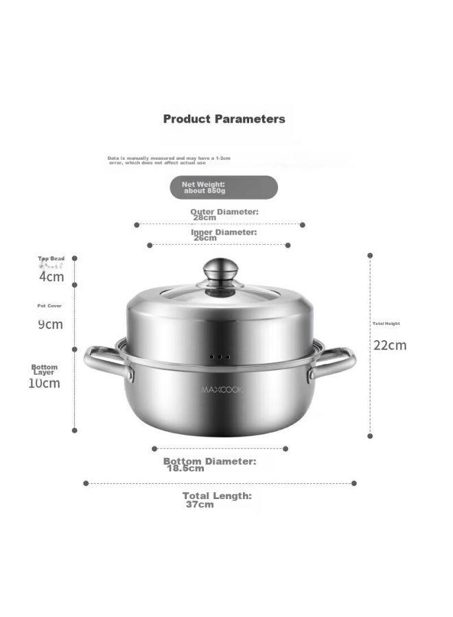 MAX COOK Maxcook Steamer Pot, Thickened Stainless Steel 28cm Single Layer Steamer Pot For Hot Pot And Soup, Compatible With Gas And Induction Stoves, Mcz5152 - Image 2