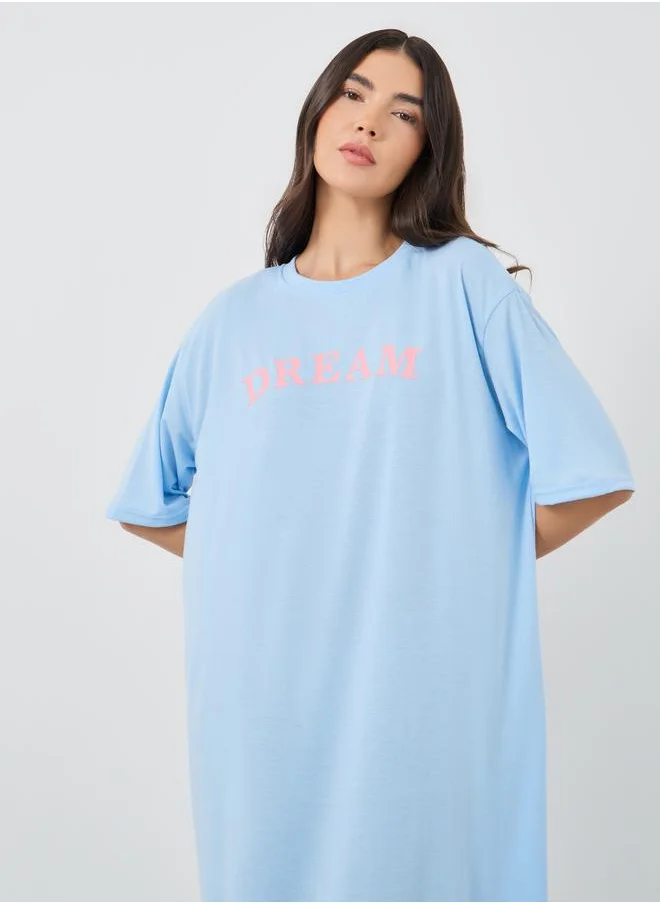تايك تو Take Two Slogan Print Short Sleeve Midi Nightdress