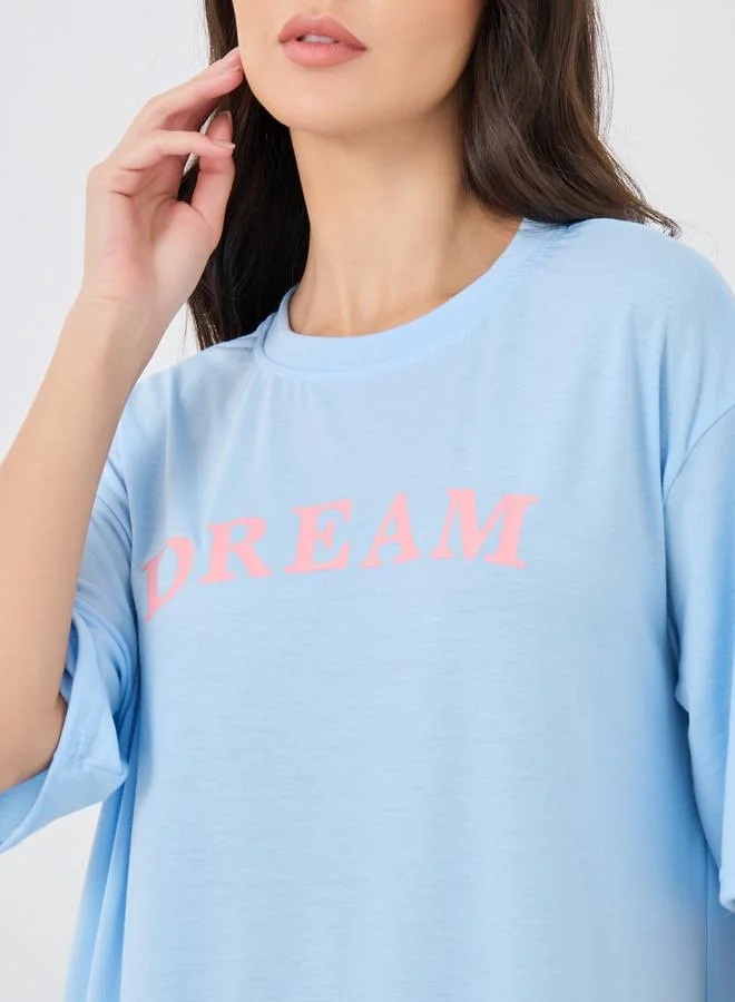 Take Two Take Two Slogan Print Short Sleeve Midi Nightdress