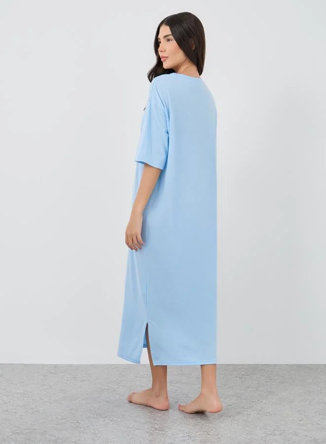 Take Two Take Two Slogan Print Short Sleeve Midi Nightdress