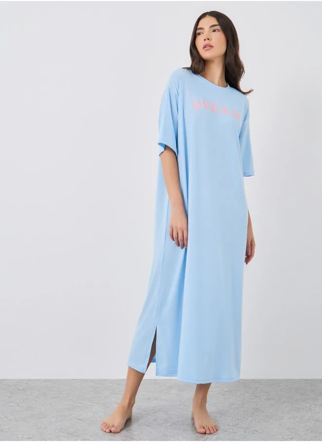 تايك تو Take Two Slogan Print Short Sleeve Midi Nightdress