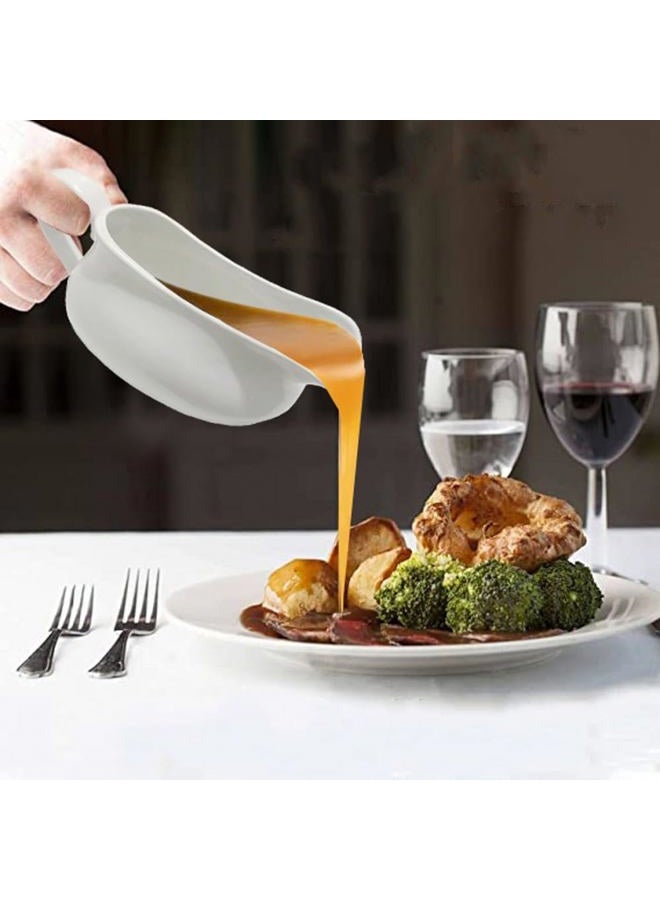 Qlans 17oz Gravy Boat with Saucer Stand, Set of 1, Ceramic Sauce Boat with Tray for Salad Dressings,ketchup， Creamer, Broth, Black Pepper, White - Image 3