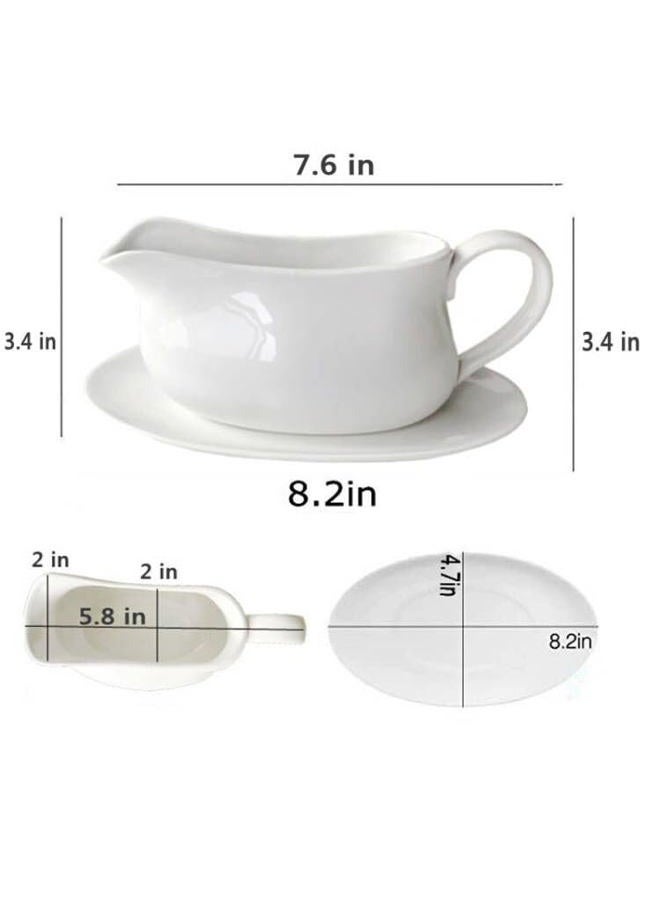 Qlans 17oz Gravy Boat with Saucer Stand, Set of 1, Ceramic Sauce Boat with Tray for Salad Dressings,ketchup， Creamer, Broth, Black Pepper, White - Image 4