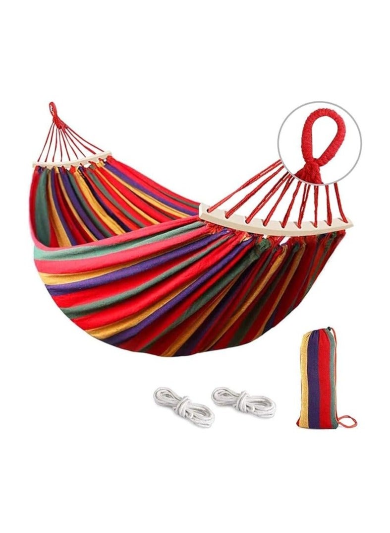 Camping Hammock, Thickened Durable Canvas with Anti Roll Balance Beam & Sturdy Metal Knot Tree Straps - Image 1