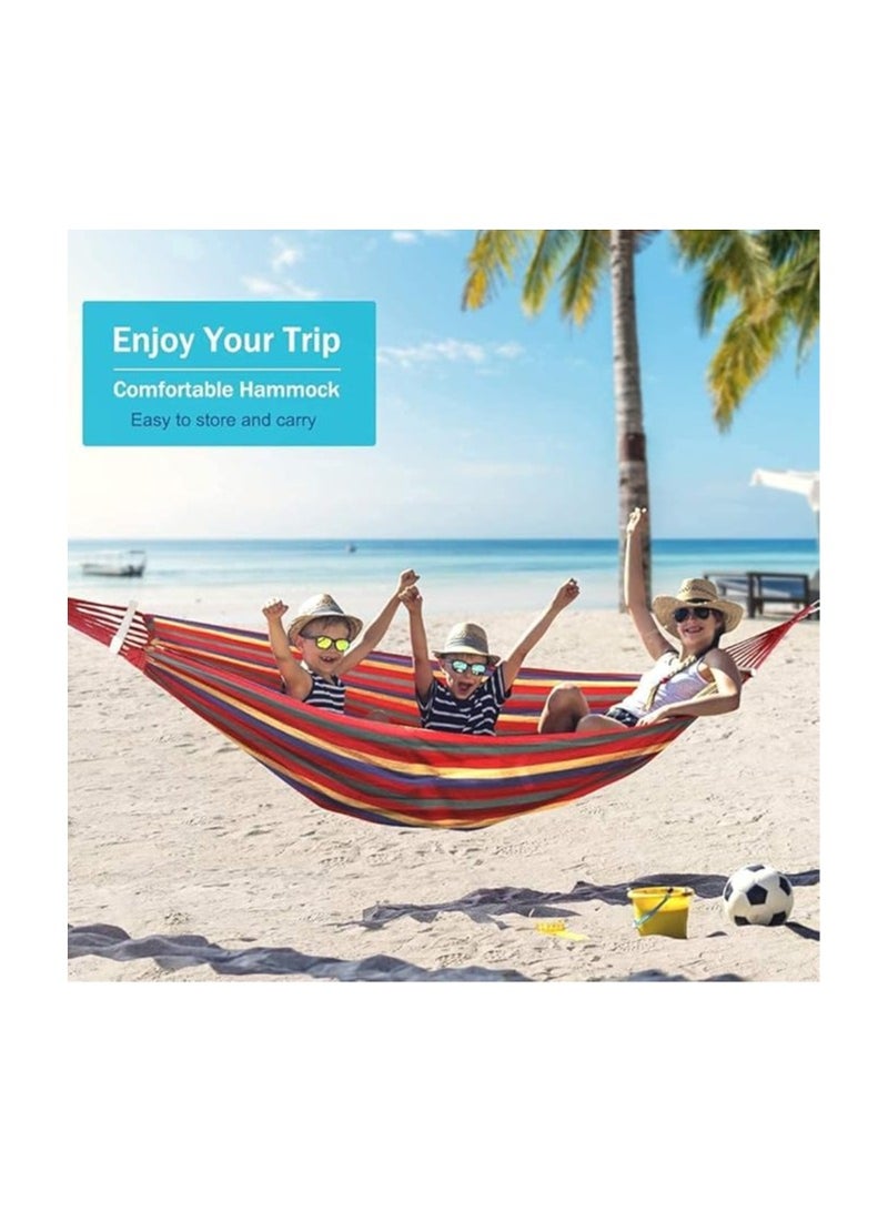 Camping Hammock, Thickened Durable Canvas with Anti Roll Balance Beam & Sturdy Metal Knot Tree Straps - Image 2