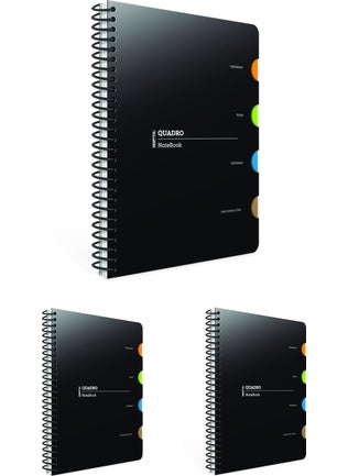 Quadro Spiral 4-Compartment Pp Cover 150 Sheets Checkered Notebook 17 x 24 cm 3-Piece