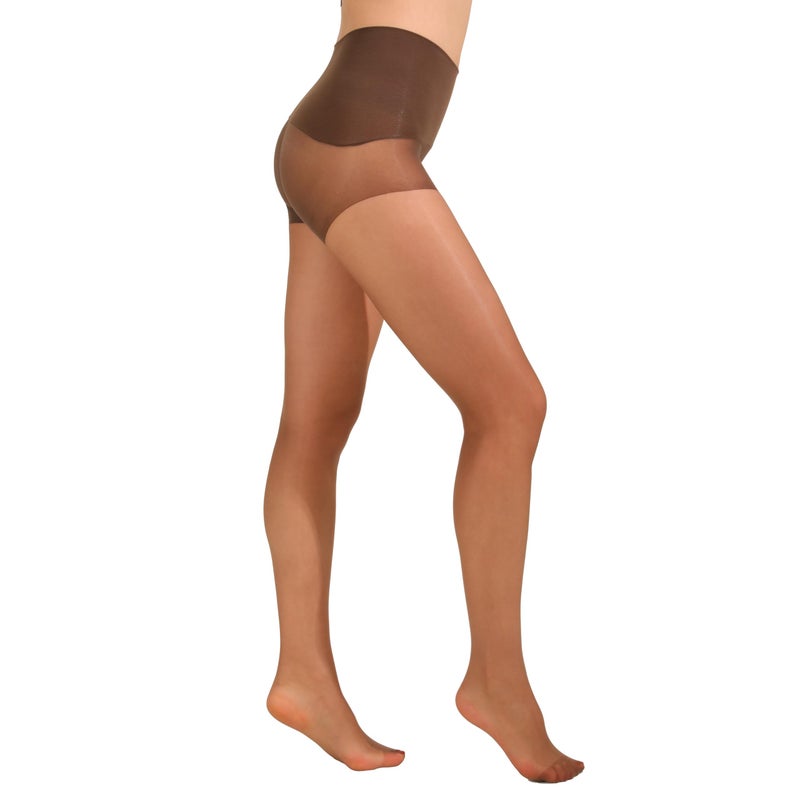 EVERSWE Women's Seamless Control Top Tights 15D, No Seam Pantyhose (Brown, M-L) - Image 1