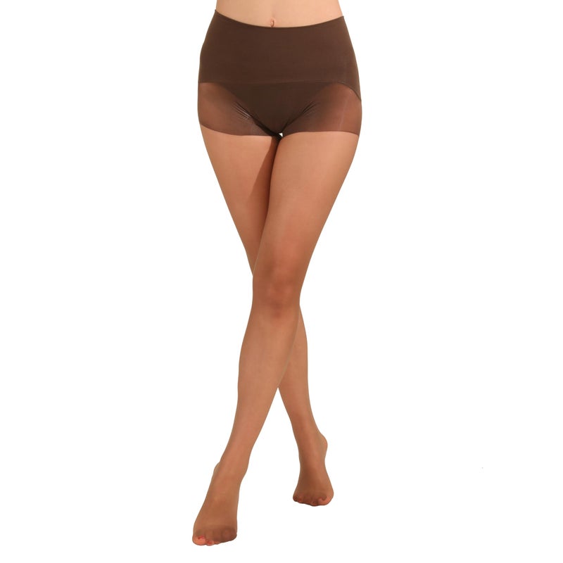 EVERSWE Women's Seamless Control Top Tights 15D, No Seam Pantyhose (Brown, M-L) - Image 2