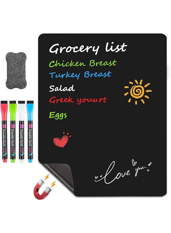 X spring Dry Erase Board Fridge Magnetic Black Dry Erase Board For Kitchen Peel Removable Diy Magnetic Fridge Dry Erase Board For School Office Home Art Includes 4 Markers And Eraser - Image 1