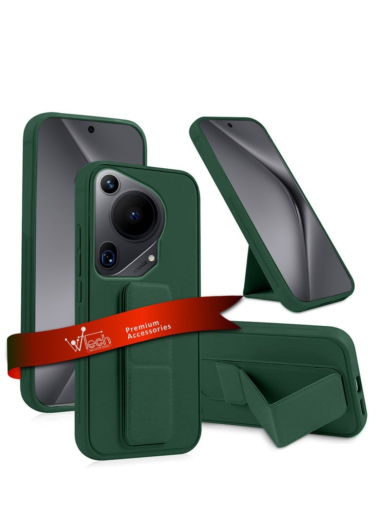 Wtech Hand Grip Foldable Magnetic Kickstand Wrist Strap Finger Grip With Built-In Iron Case Cover For Huawei Pura 70 Ultra 5G 2024 Dark Green - Image 1